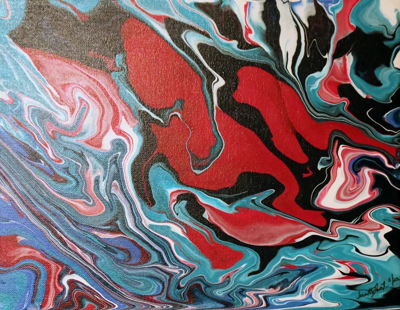 Marbled Red — painting on canvas, by Jeanette Ernst