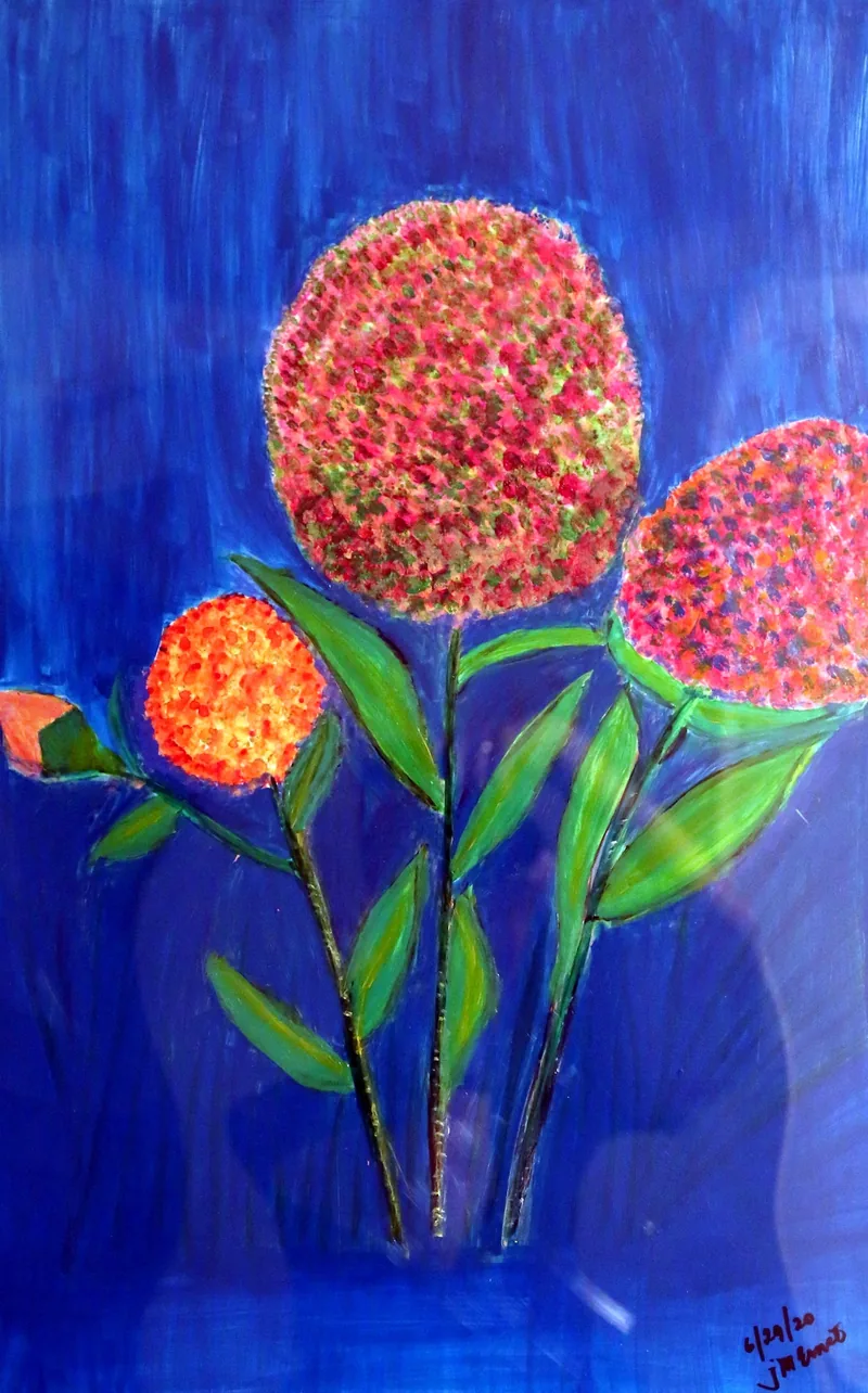 Pompom Flowers — painting on canvas, by Jeanette Ernst