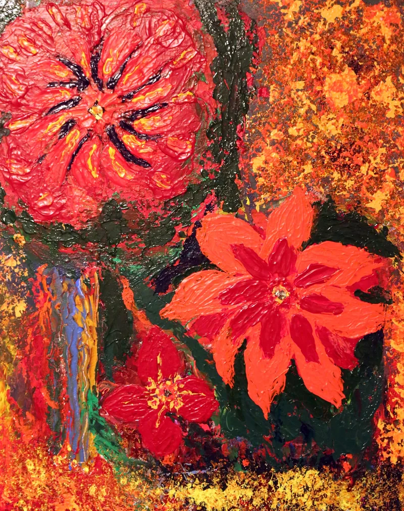 Scarlet Blooms — painting on canvas, by Jeanette Ernst
