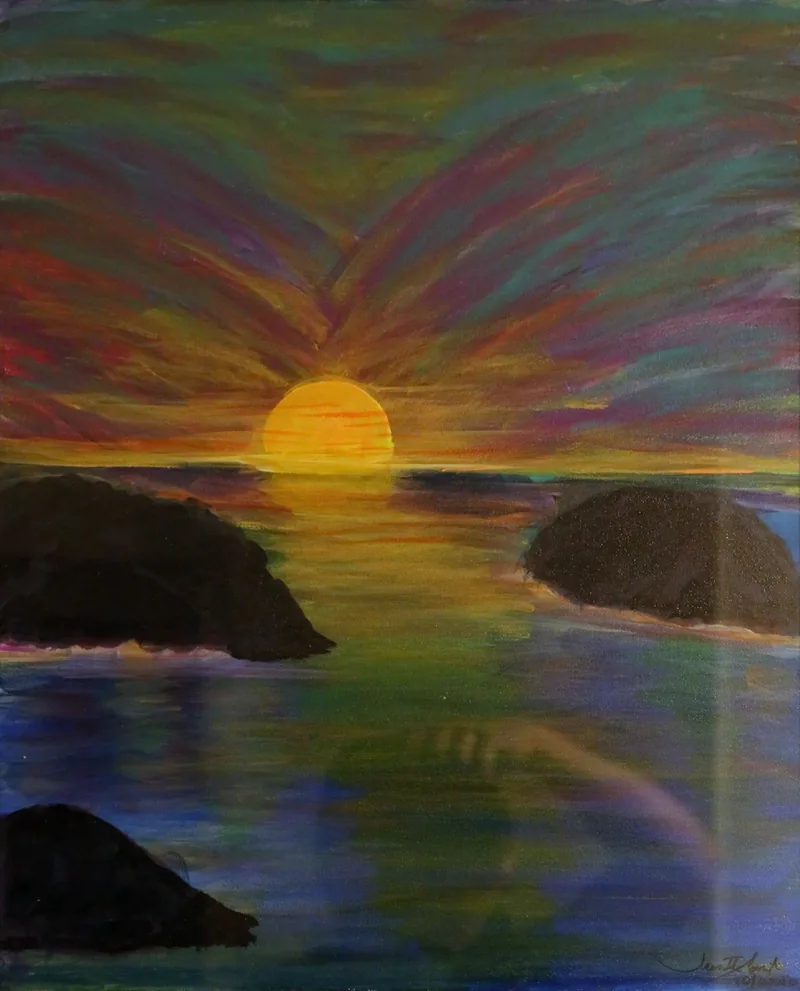 Sunset Rocks — painting on canvas, by Jeanette Ernst