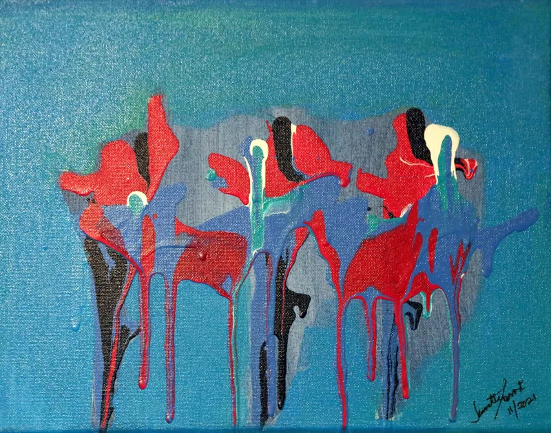 Tulips on Teal — painting on canvas, by Jeanette Ernst